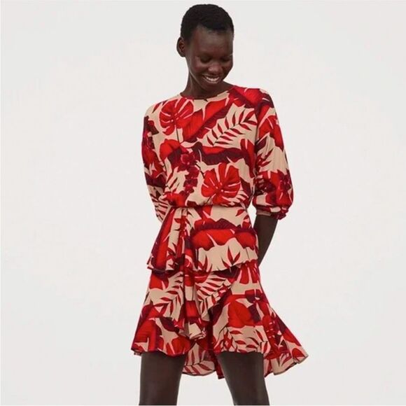Johanna Ortiz x H&M Red and Cream Floral Long Sleeve Dress, M - Picture 2 of 11